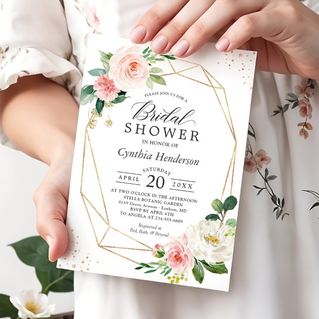 Invitación Elegancia moderna Rubor Floral rosa ducha de novia (Subido por el creador)