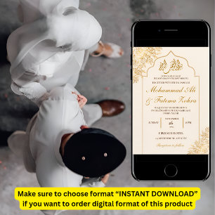 Invitación Elegancia Musulmana Boda Nikah Mezquita Floral Dor