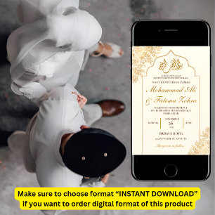 Invitación Elegancia Musulmana Boda Nikah Mezquita Floral Dor