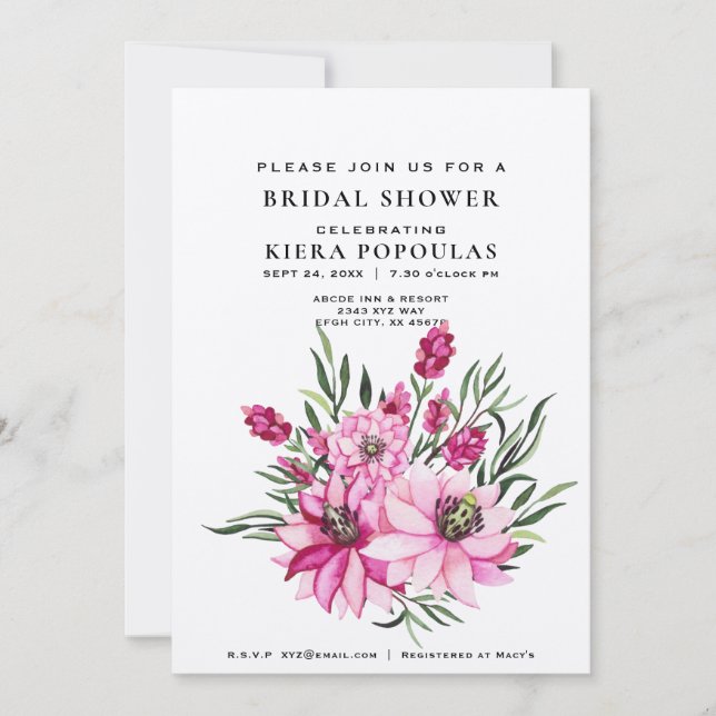 Invitación Elegancia Natural Boho Floral Rosa Ducha De Novias (Anverso)