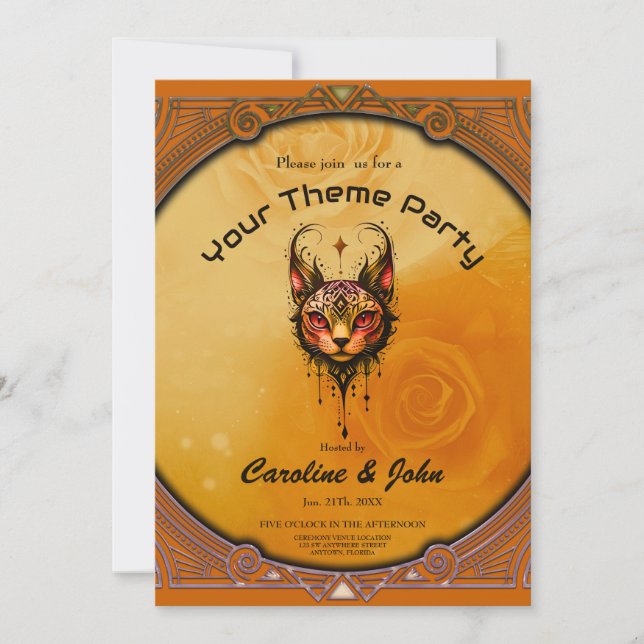 Invitación Elegancia ornamental: un retrato de un gato. (Anverso)
