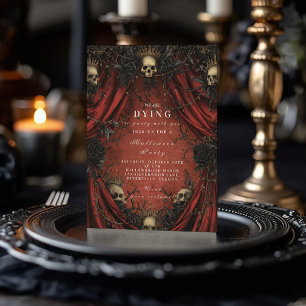 Invitación Elegancia Oscura Cortina Roja Halloween Gathering
