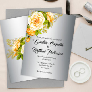 Invitación Elegancia plateada: Boda Rosas dorados