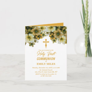 Invitación Elegancia pura floral primera comunión católica