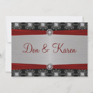 Invitación Elegancia Red Silver Black Ornate Tamaño A7
