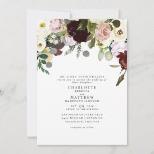 Invitación Elegancia Rosa agitado y Boda floral borgoña