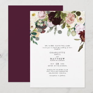 Invitación Elegancia Rosa agitado y Boda floral borgoña