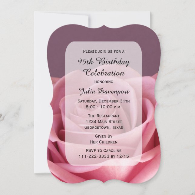 Invitación Elegancia Rosa de la Fiesta de Cumpleaños 95 (Anverso)