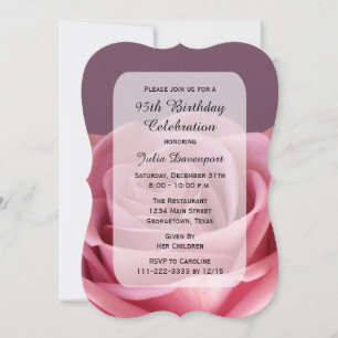 Invitación Elegancia Rosa de la Fiesta de Cumpleaños 95