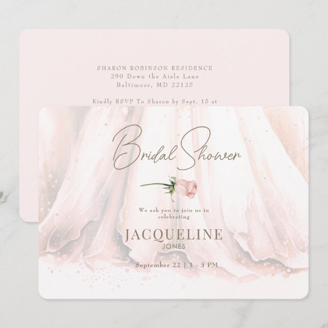 Invitación Elegancia Rosa de Rubor Boda Vestido Bridal Shower (Anverso / Reverso)