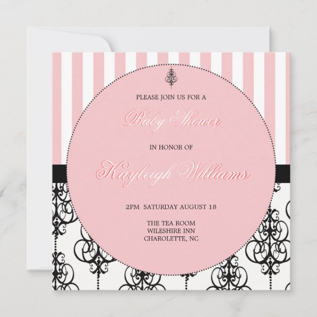 Invitación Elegancia rosada Baby Shower (Anverso)