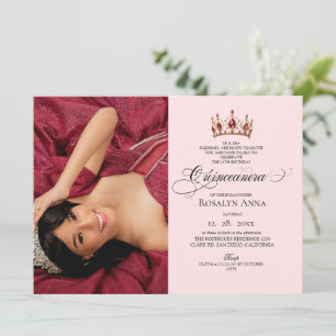Invitación Elegancia Rubor Rosa Princesa Quinceañera Foto