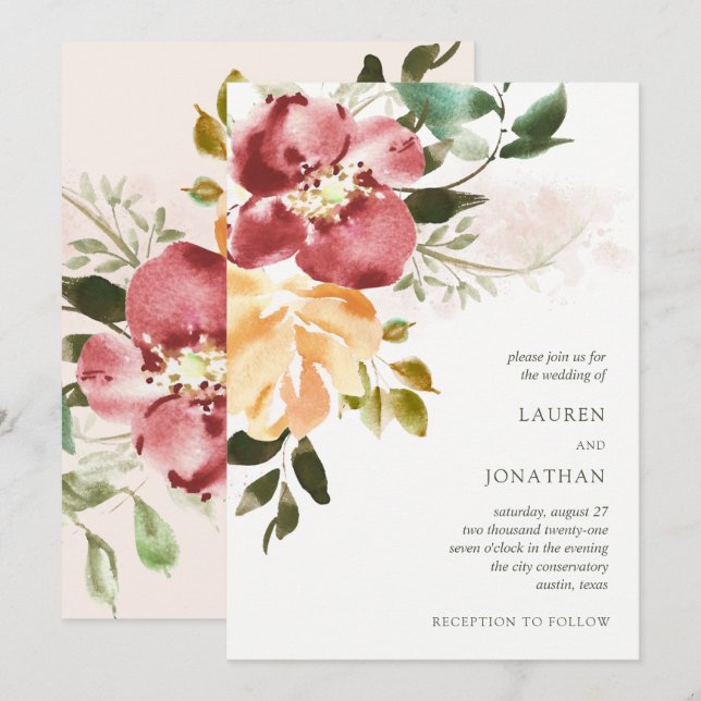 Invitación Elegancia Rústica | Boda floral (Anverso / Reverso)