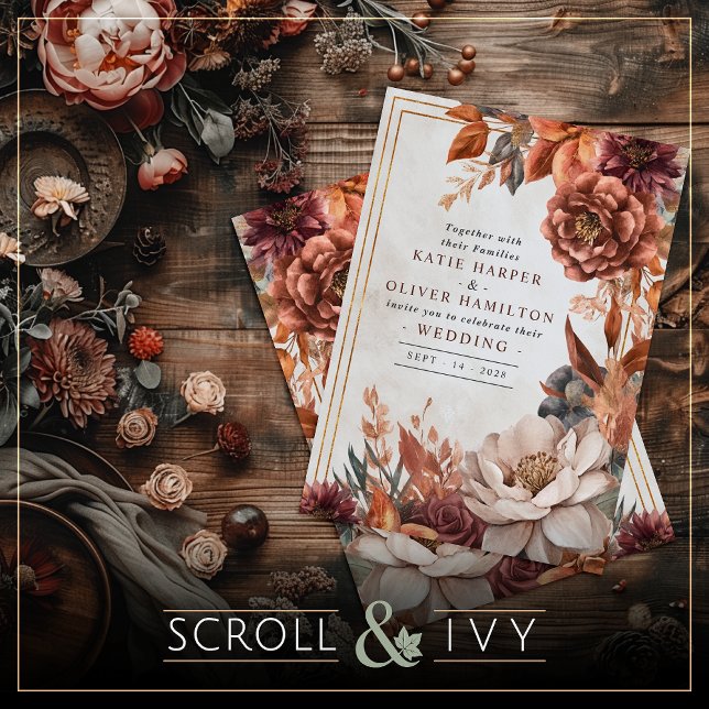 Invitación Elegancia rústica, Boda floral de otoño (Subido por el creador)