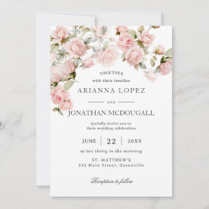 Invitación Elegancia rústica Boda floral Rubor Roses rosados