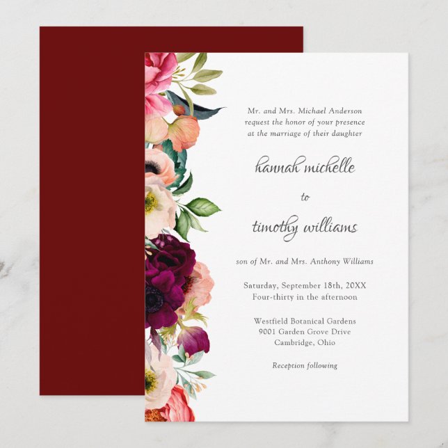 Invitación Elegancia rústica Boho Boda de acuarela floral (Anverso / Reverso)