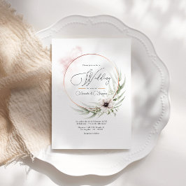 Invitación Elegancia Rústica Código QR de Boda Verde y Cobre