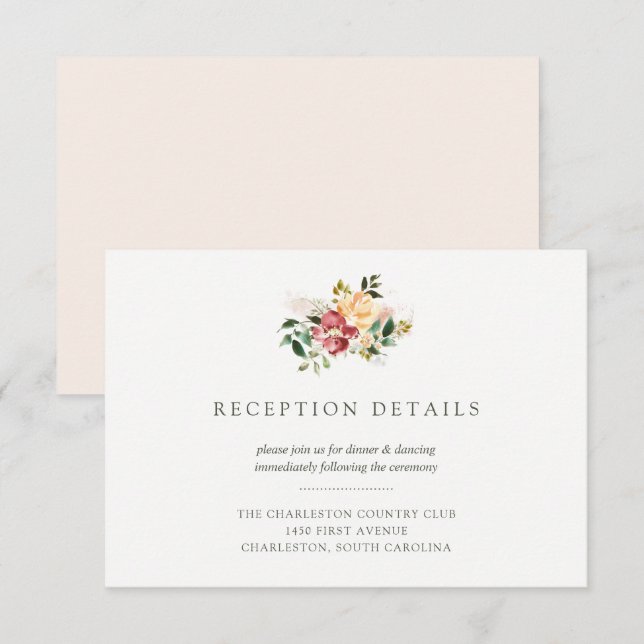 Invitación Elegancia Rústica | Detalles de la recepción de la (Anverso / Reverso)