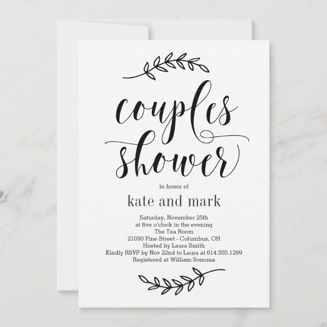 Invitación Elegancia Rústica EDITABLE COLOR Ducha (Anverso)