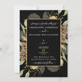 Invitación Elegancia rústica, marco de pinecone en negro