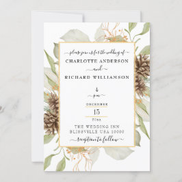 Invitación Elegancia rústica, marco pinecone en blanco