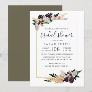 Invitación Elegancia rústica Pine Cone y Fern Bridal Shower