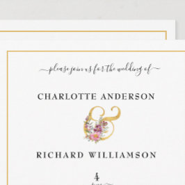 Invitación Elegancia simple, Ampersand de oro con flores