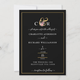 Invitación Elegancia simple, Ampersand de oro en negro