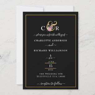 Invitación Elegancia simple, Ampersand de oro en negro