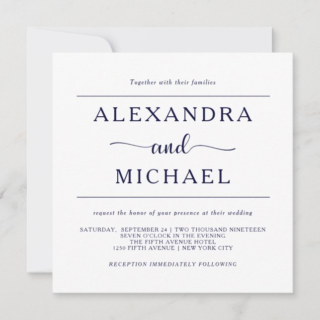 Invitación Elegancia simple| Armada mínima y Boda blanco (Anverso)