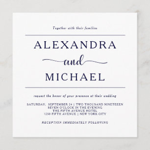 Invitación Elegancia simple  Armada mínima y Boda blanco