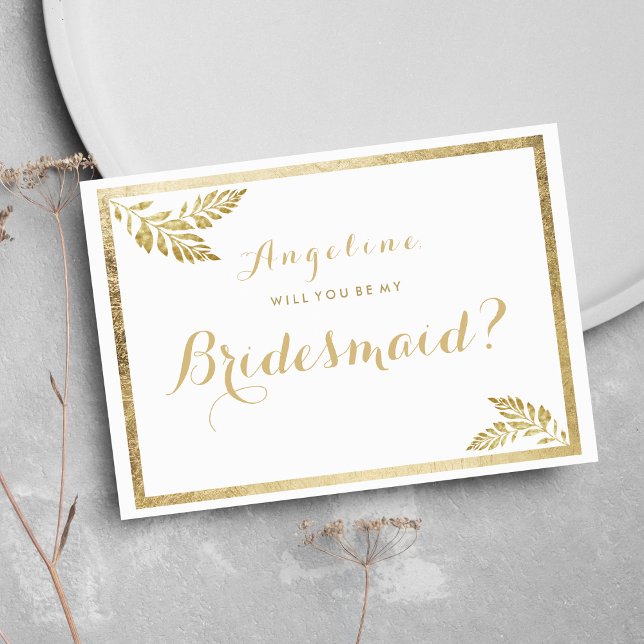 Invitación Elegancia simple blanca dorada floral Bridesmaid (Elegance simple white golden floral Bridesmaid )