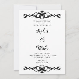 Invitación Elegancia simple Boda de Art Deco negro y blanco