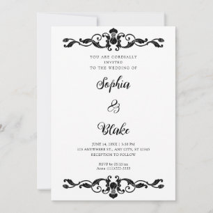Invitación Elegancia simple Boda de Art Deco negro y blanco