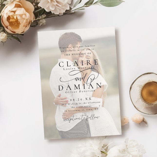 Invitación Elegancia simple boda de imágenes con guión románt (Simple Elegance Romantic Script photo wedding Invitation)