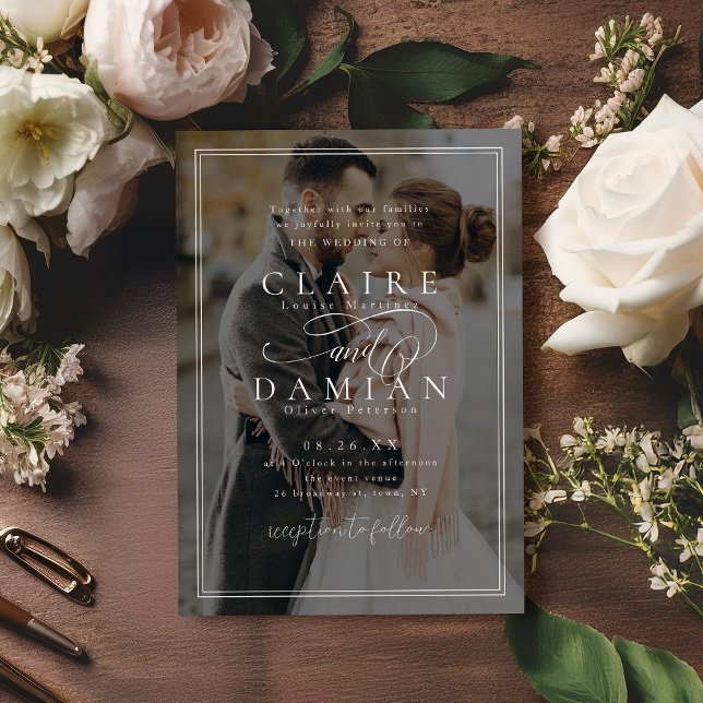 Invitación Elegancia simple boda de imágenes con guión románt (Simple Elegance Romantic Script photo wedding Invitation)