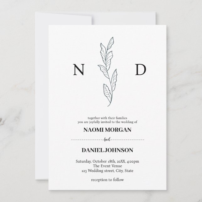 Invitación Elegancia simple botánico monograma moderno (Anverso)