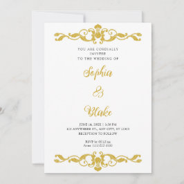 Invitación Elegancia simple oro y Boda Art Deco Blanco