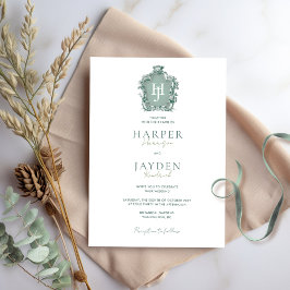Invitación Elegancia sin tiempo, Boda de Monograma Verde