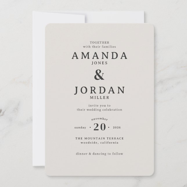 Invitación Elegancia Tipográfica Beige Sofisticada (Anverso)