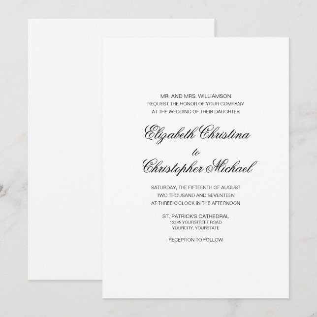 Invitación Elegancia Tradicional Compacta (Recepción a seguir (Anverso / Reverso)