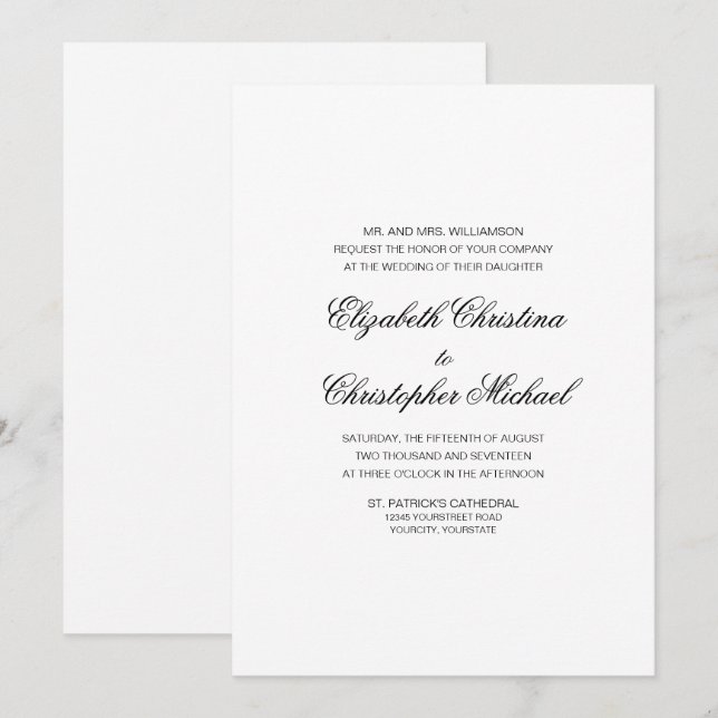 Invitación Elegancia Tradicional Compacta (Sin Recepción) (Anverso / Reverso)
