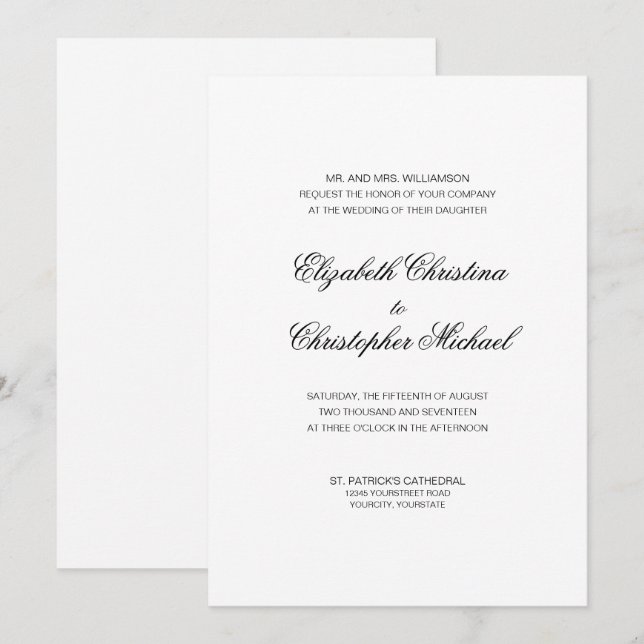 Invitación Elegancia tradicional en blanco y negro (sin rcptn (Anverso / Reverso)
