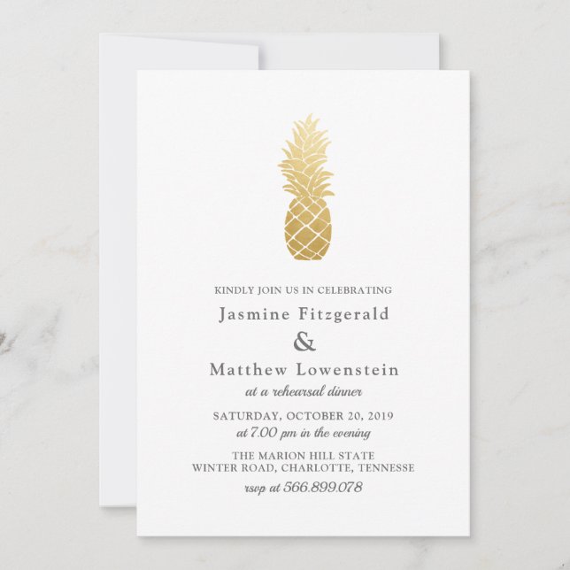 Invitación Elegancia tropical | Cena de ensayo de piña (Anverso)