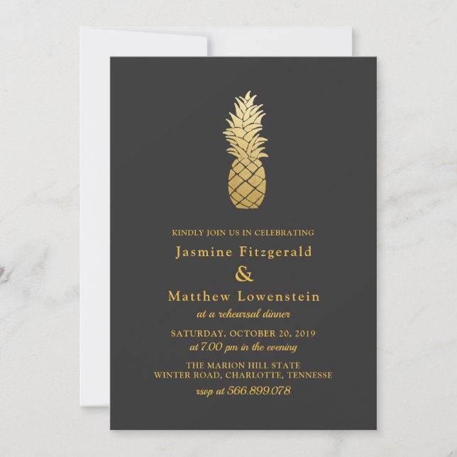 Invitación Elegancia tropical | Cena de ensayo de piña (Anverso)