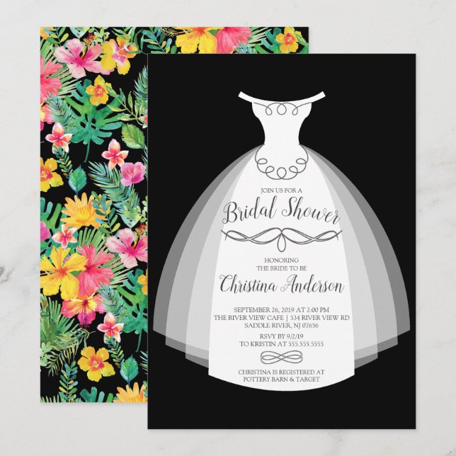 Invitación Elegancia tropical novia vestido con ducha de novi (Anverso / Reverso)