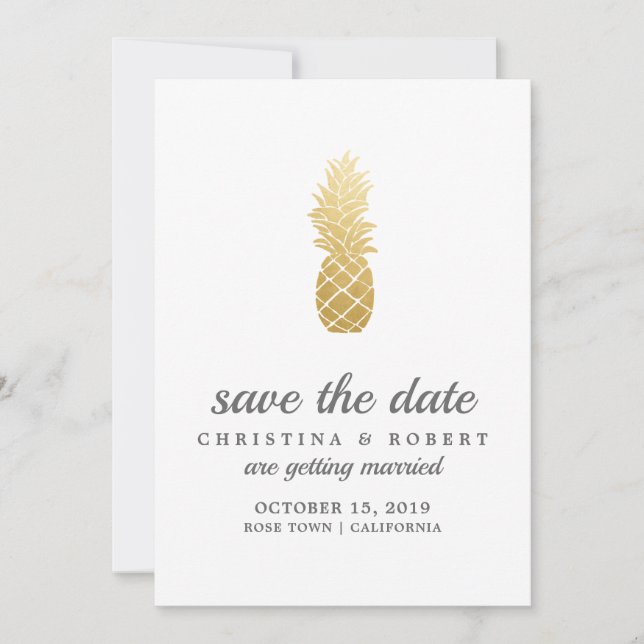 Invitación Elegancia tropical | Piña Guardar la fecha (Anverso)