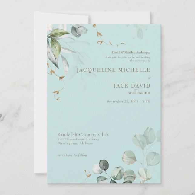 Invitación Elegancia Turquesa Novia Padres Boda   (Anverso)