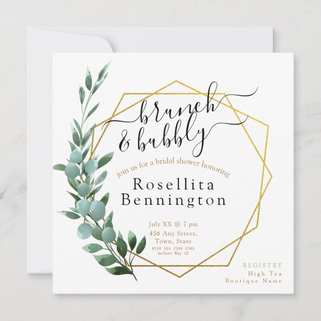 Invitación Elegancia única Eucalyptus Floral Wedding Ducha (Anverso)
