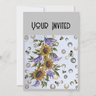 Invitación Elegancia veraniega rústica: girasoles, lilas, abe